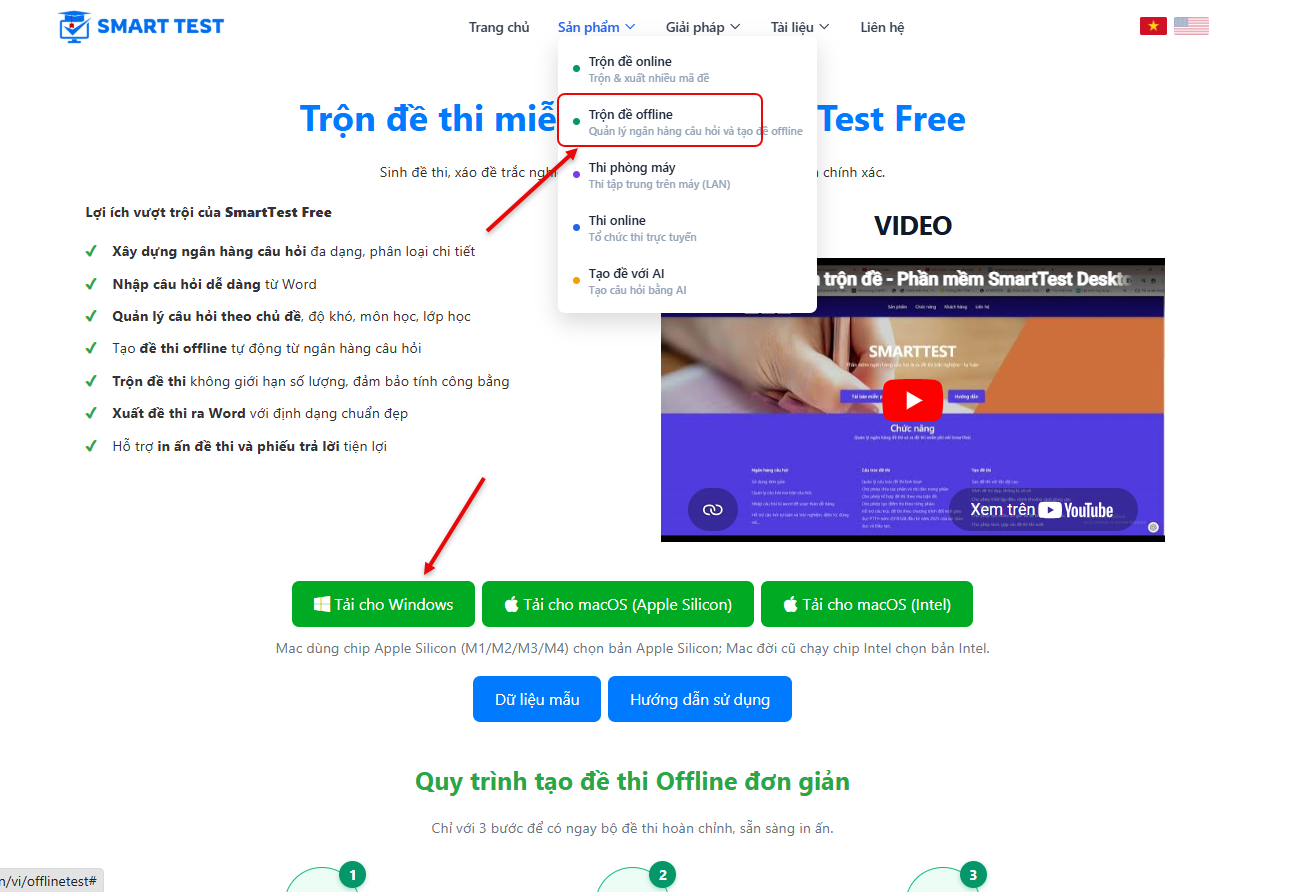 Màn hình chính SmartTest Desktop