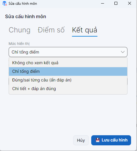 Tab Kết quả