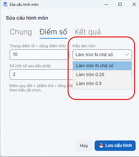 Tab Điểm số
